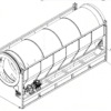 Dessin technique 3/4 du trommel Ø 200 cm x 7 m DMB Machine : tambour cylindrique perforé, châssis et motoréducteur d'entraînement