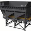 Trémie réservoir d'agrégat DMB Machine, vue d'ensemble 3/4 : grande cuve sur châssis avec tapis extracteur en fond, capacité 4 à 10 m³